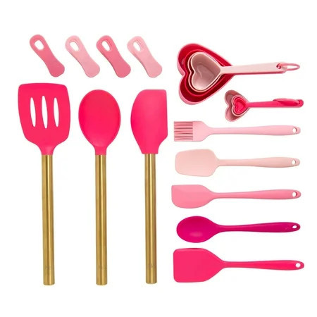 Paris Hilton 20-Piece Kitchen Gadget Set, Heart-Shaped Measuring Cups & Spoons, Silicone Tools & Bag Clips, Dishwasher Safe, Pink | Walmart (US)