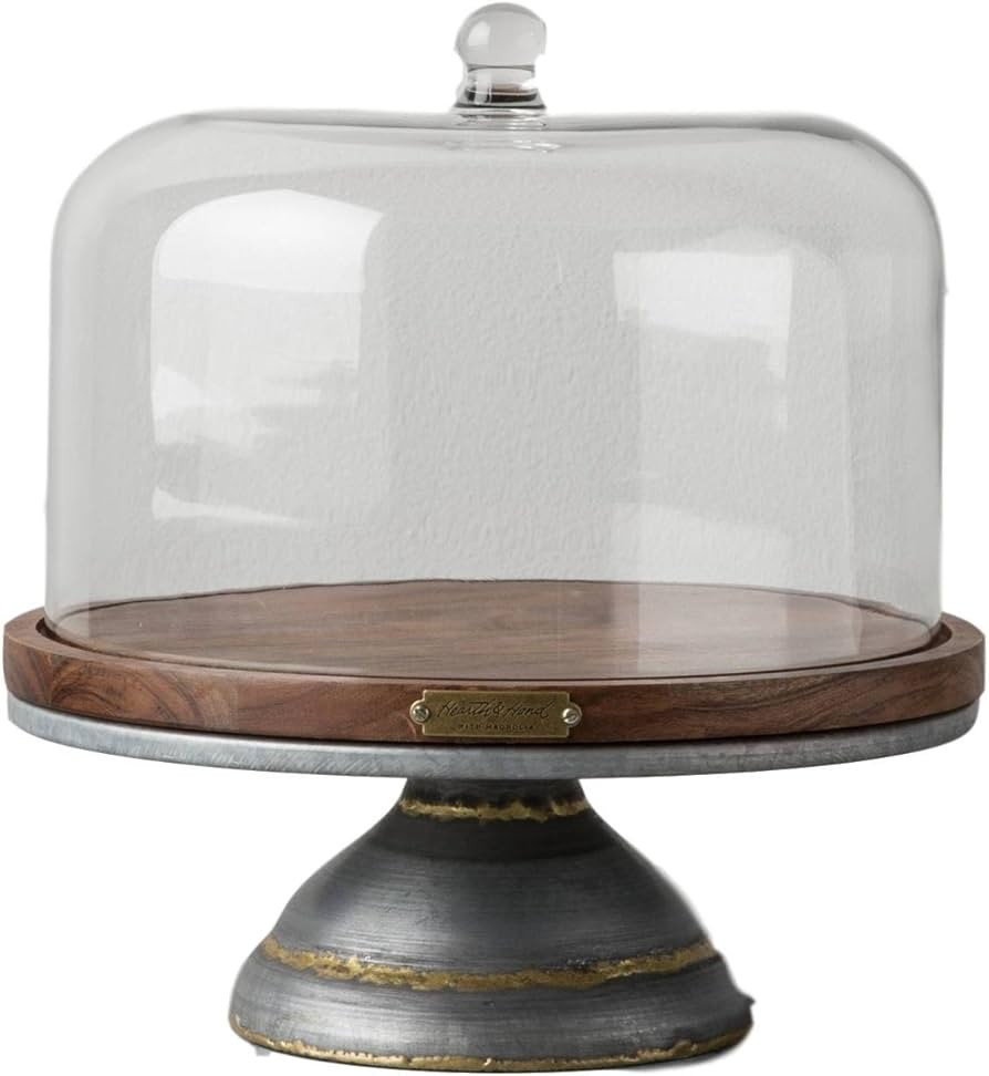 Magnolia Hearth Hand Cake Stand Glass Covered Wooden Farmhouse Kitchen Table Decor | Amazon (US)