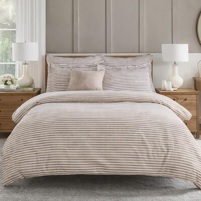 Levtex Home - Martha Stripe Taupe Comforter Set - King/Cal King Comforter (106x94in.) and 2 King ... | Amazon (US)