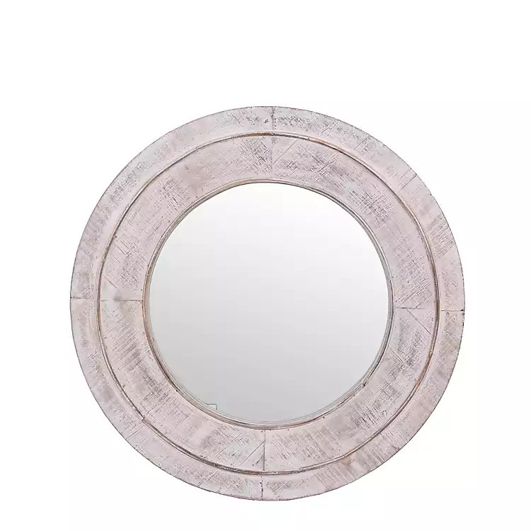 Wooden White Wash Round Wall Mirror, 24 in. | Kirkland's Home
