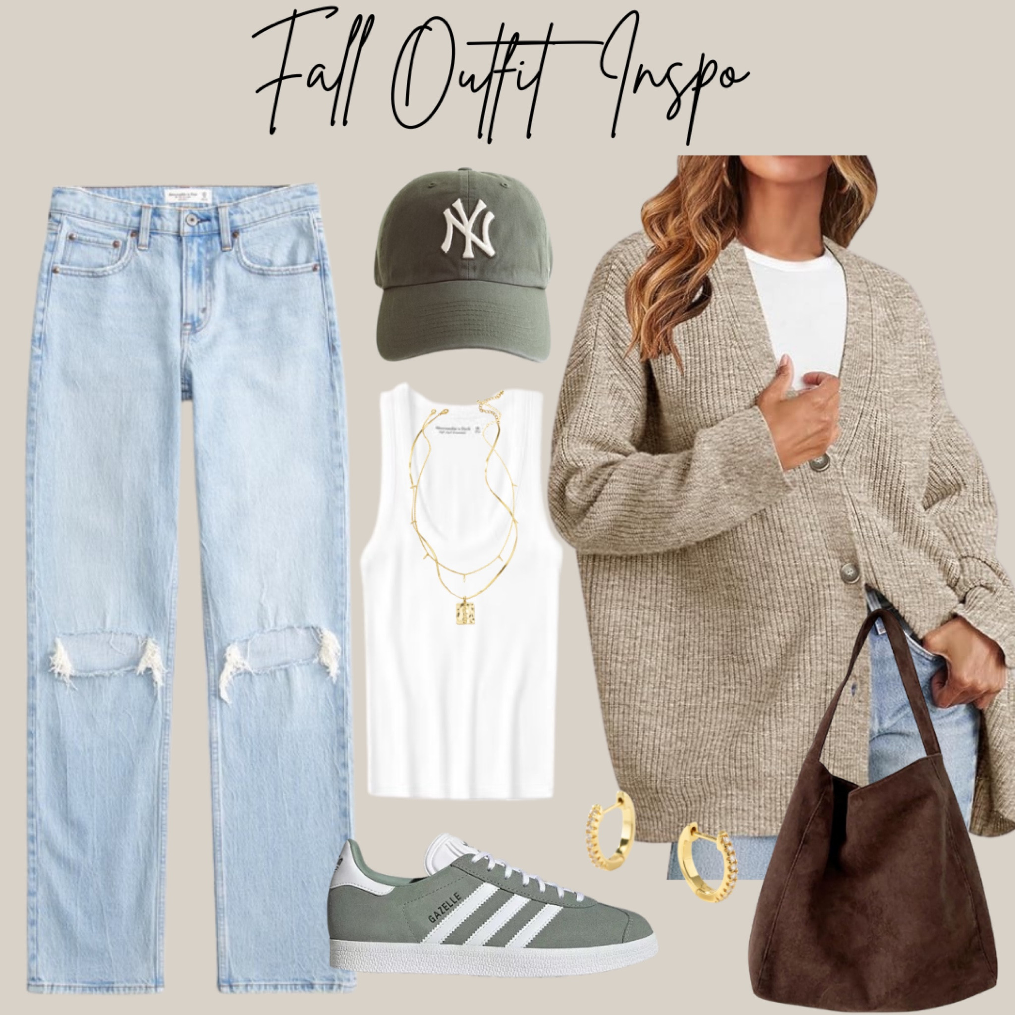 Fall Outfit Inspo. Distressed denim jeans, adidas’s sambas, ball cap, oversized cardigan, green sneakers, suede purse
#suedepurse #falloutfit #jeans #sneakers #suede

#LTKMidsize #LTKOver40 #LTKFindsUnder100