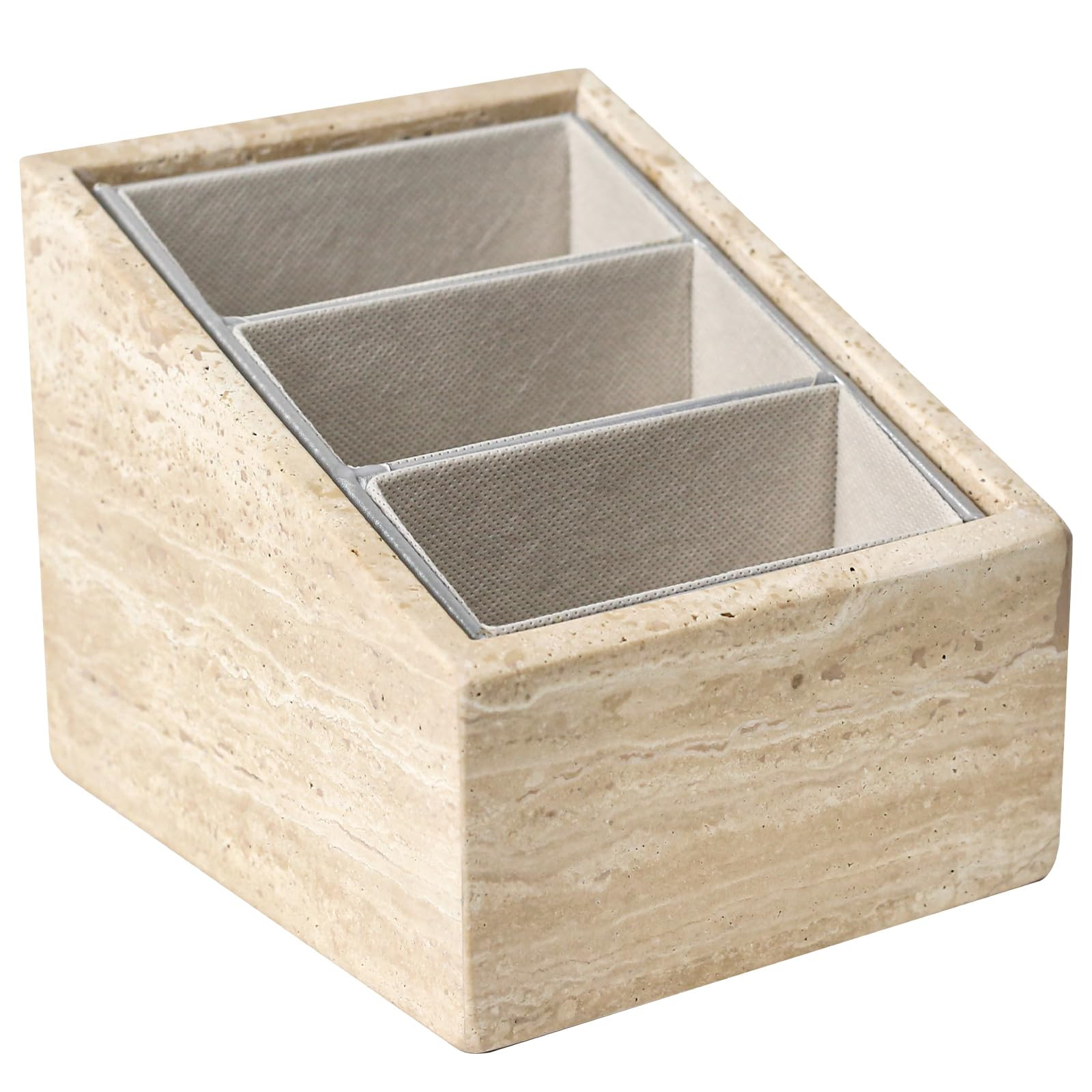 Natural Stone Vanity Organizer with 3 Compartments, Multifunctional Desk Caddy for Makeup, Remote... | Amazon (US)