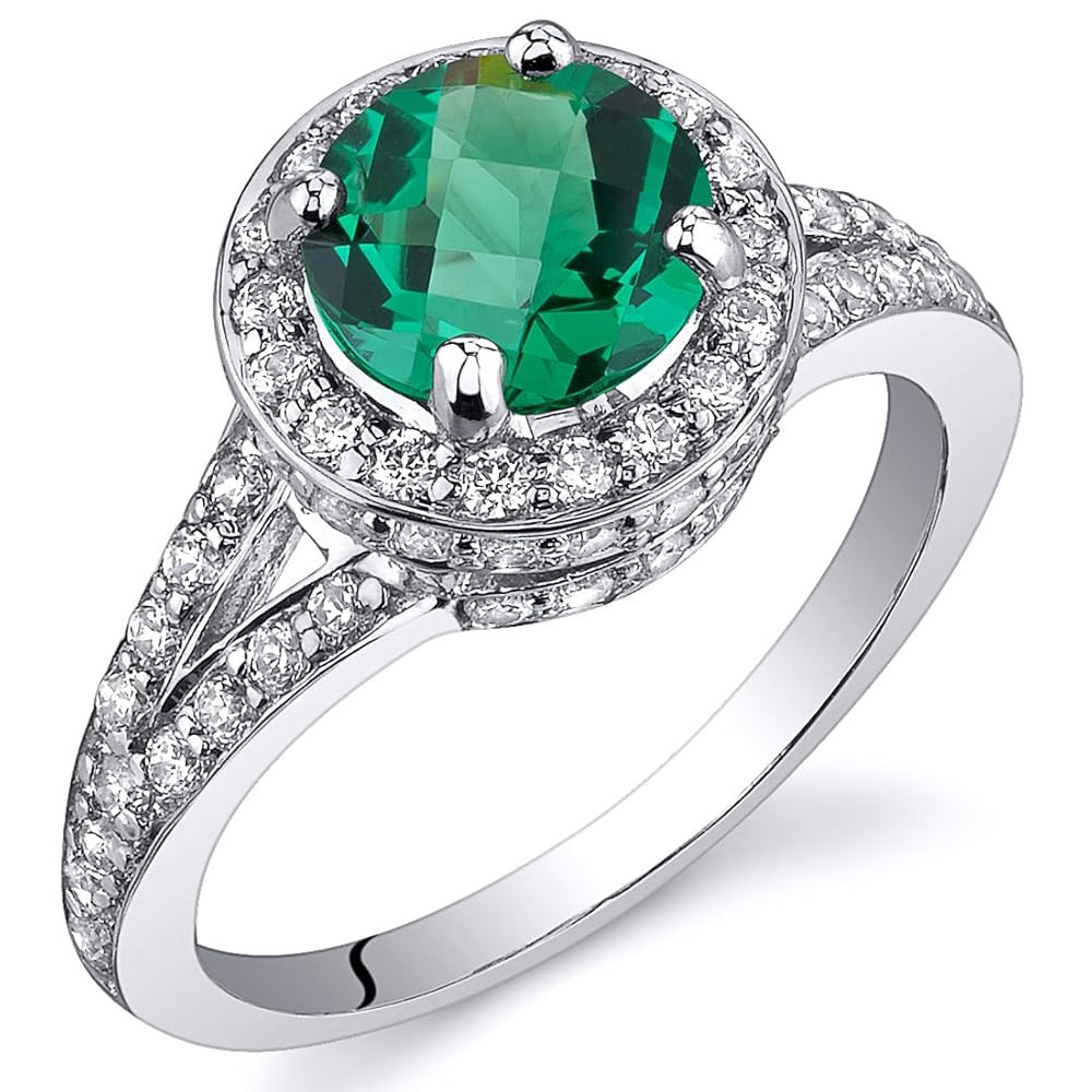 PEORA Simulated Emerald Ring in Sterling Silver, Vintage Halo Design, Round Shape, 7mm, 1.25 Cara... | Amazon (US)