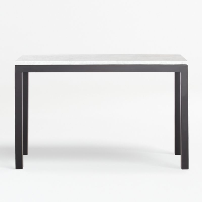 Parsons 48x16 White Marble Top Console Table with Dark Steel Base + Reviews | Crate & Barrel | Crate & Barrel