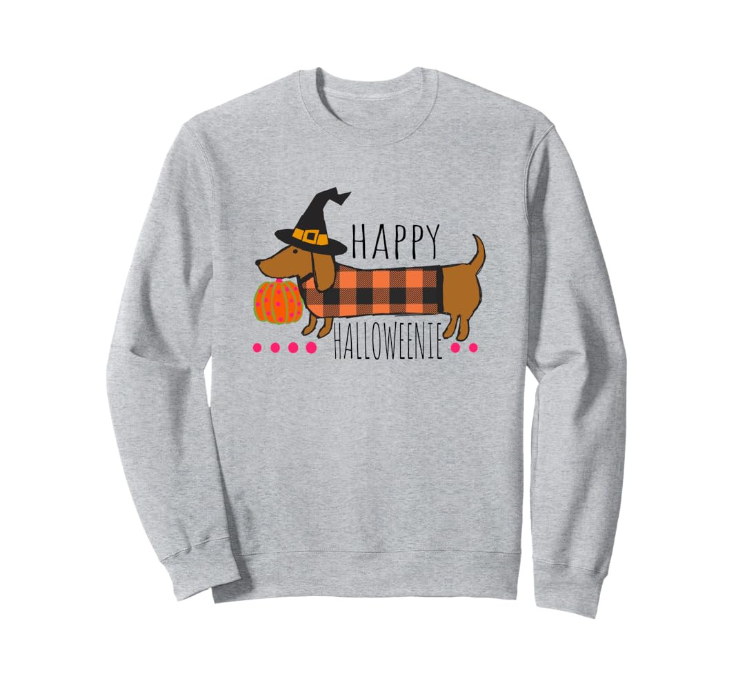 Funny Happy Halloweenie Dachshund Halloween Buffalo Plaid Sweatshirt | Amazon (US)