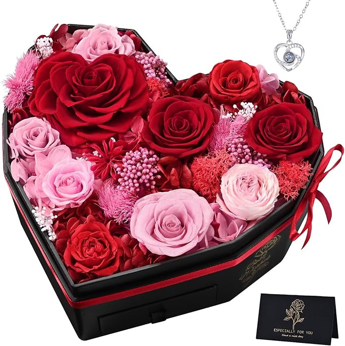MARTINE MALL Forever Flowers for Delivery, Gifts for Her 10 Preserved Real Roses in a Box Valenti... | Amazon (US)