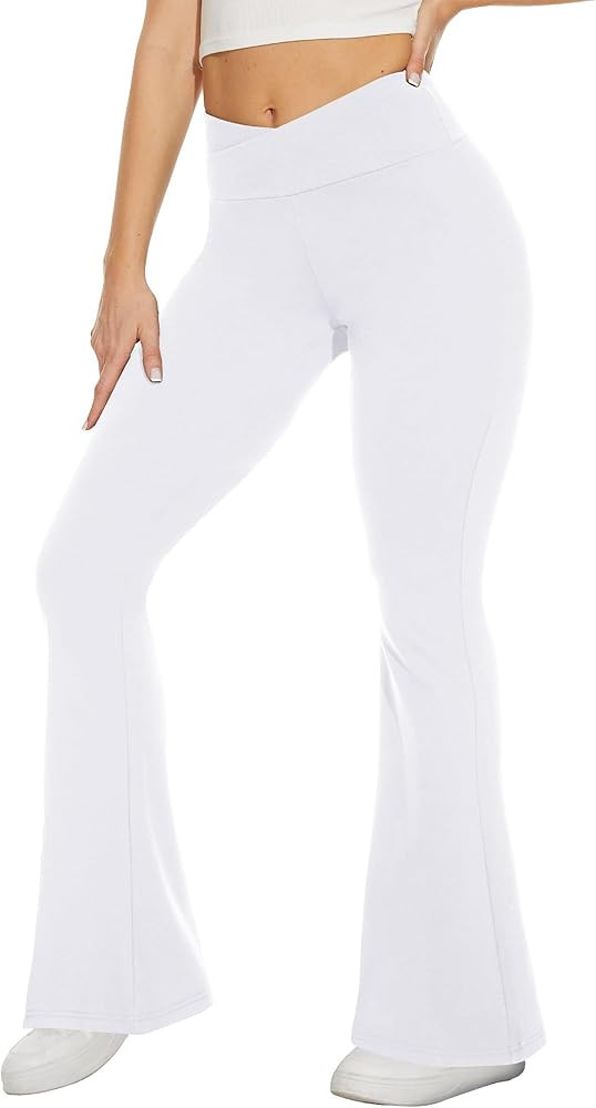 TNNZEET Black Flare Leggings for Women, Crossover Yoga Pants with Pockets Bootcut Flared Leggings | Amazon (US)