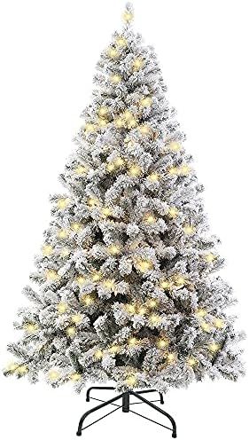 SINTEAN Prelit Christmas Tree 6FT Flocked, Premium Hinged Artificial Christmas Tree with LED Warm... | Amazon (US)