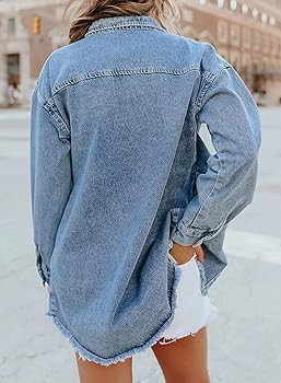 Dokotoo Women's Oversized Denim Jacket Casual Long Sleeve Denim Shirts Distresse Jean Jacket Fall... | Amazon (US)