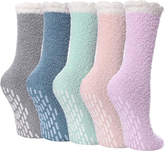 LINEMIN Non Slip Fuzzy Socks for Women Cozy Hospital Socks Soft Fluffy with Grips Socks Winter Wa... | Amazon (US)