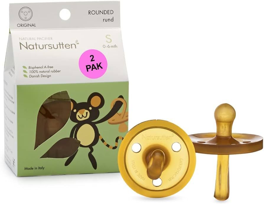 Natursutten Pacifiers 0-6 Months - 2-Pack Original Shield Round Nipple Natural Rubber Safe & Soft... | Amazon (US)