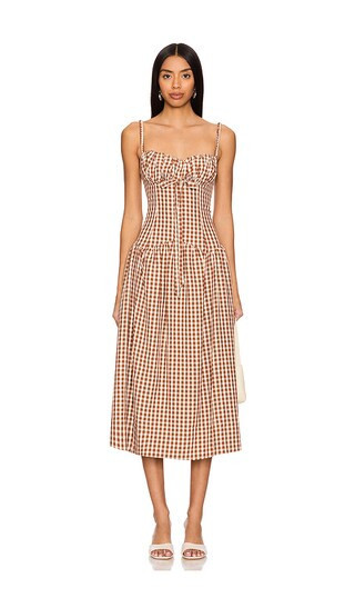 For Love & Lemons Gingerbread Gingham Midi Dress in Brown. - size M | Revolve Clothing (Global)