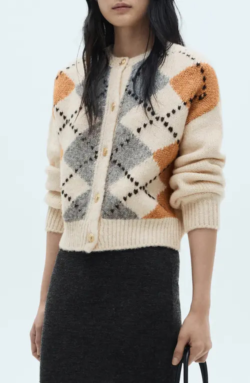 MANGO Rombin Argyle Cardigan in Ecru at Nordstrom, Size Small | Nordstrom