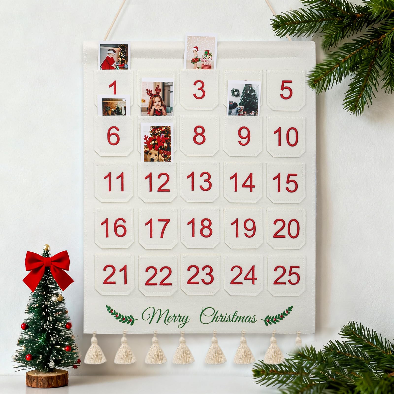 Christmas Picture Countdown Board, Felt Christmas Countdown Photo Advent Calendar with 25 Pockets... | Amazon (US)