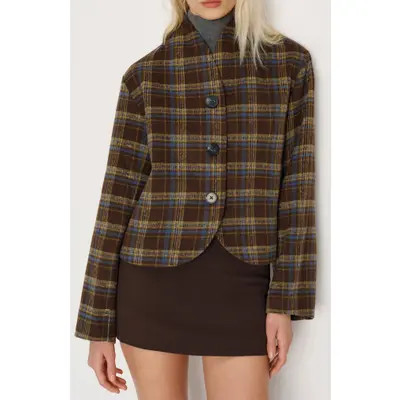 Reformation Owen Plaid Jacket in Brown Plaid at Nordstrom, Size X-Large | Nordstrom