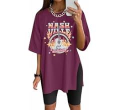 Anbech Women's Country Music Shirts Vintage Guitar Print Concert Tops Oversized Graphic Short Sle... | Amazon (US)