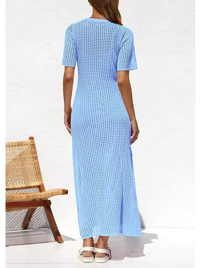 PRETTYGARDEN Womens Eyelet Cover Up Dress Summer Vacation Resort Maxi Dresses Beach Short Sleeve ... | Walmart (US)