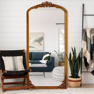 28 in. W x 67 in. H Classic Arch-Top Wood Framed Brown Full-length Floor Mirror | The Home Depot