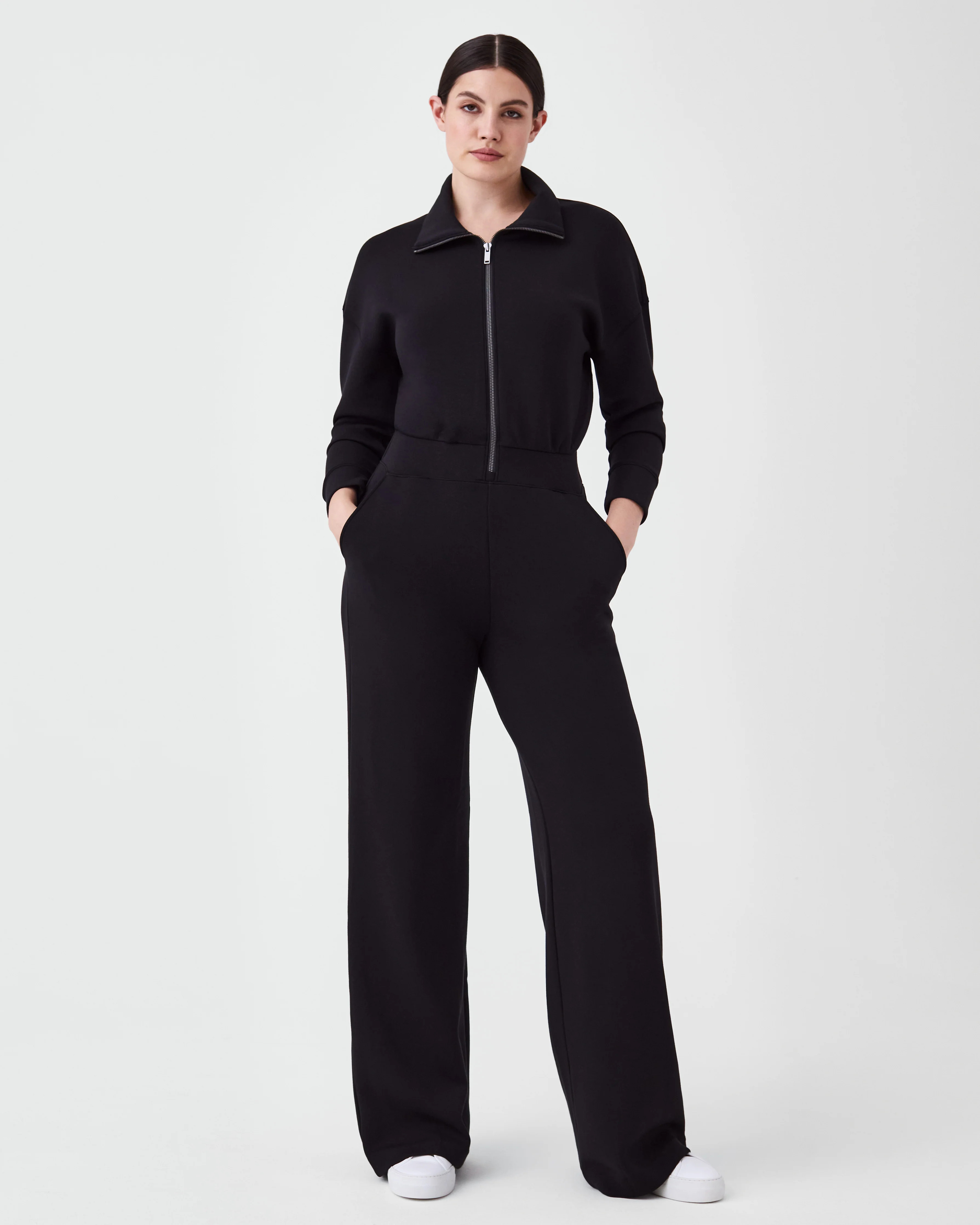 Spanx Women's SPANX AirEssentials Long Sleeve Wide Leg Jumpsuit in Black | Spanx