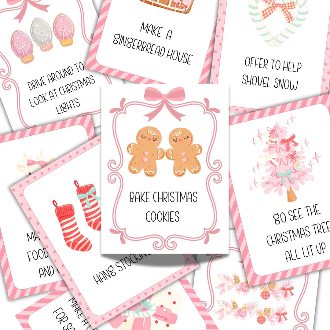 Printable Christmas Advent Activity Cards, Preppy Pink Christmas Cards, Coquette Christmas, Print... | Etsy (US)