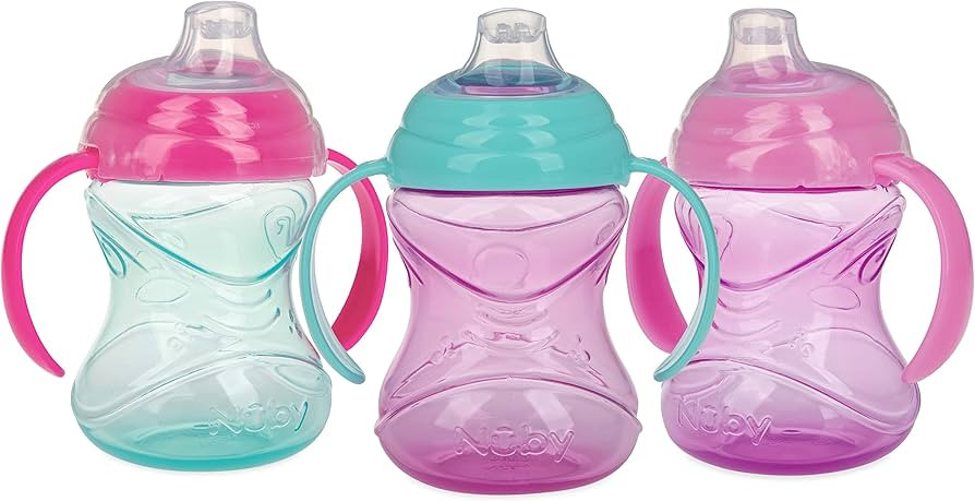 Nuby Clik-It Grip N' Sip Soft Spout No-Spill Training Sippy Cup with Handles - (3-Pack) 10 oz - 4... | Amazon (US)