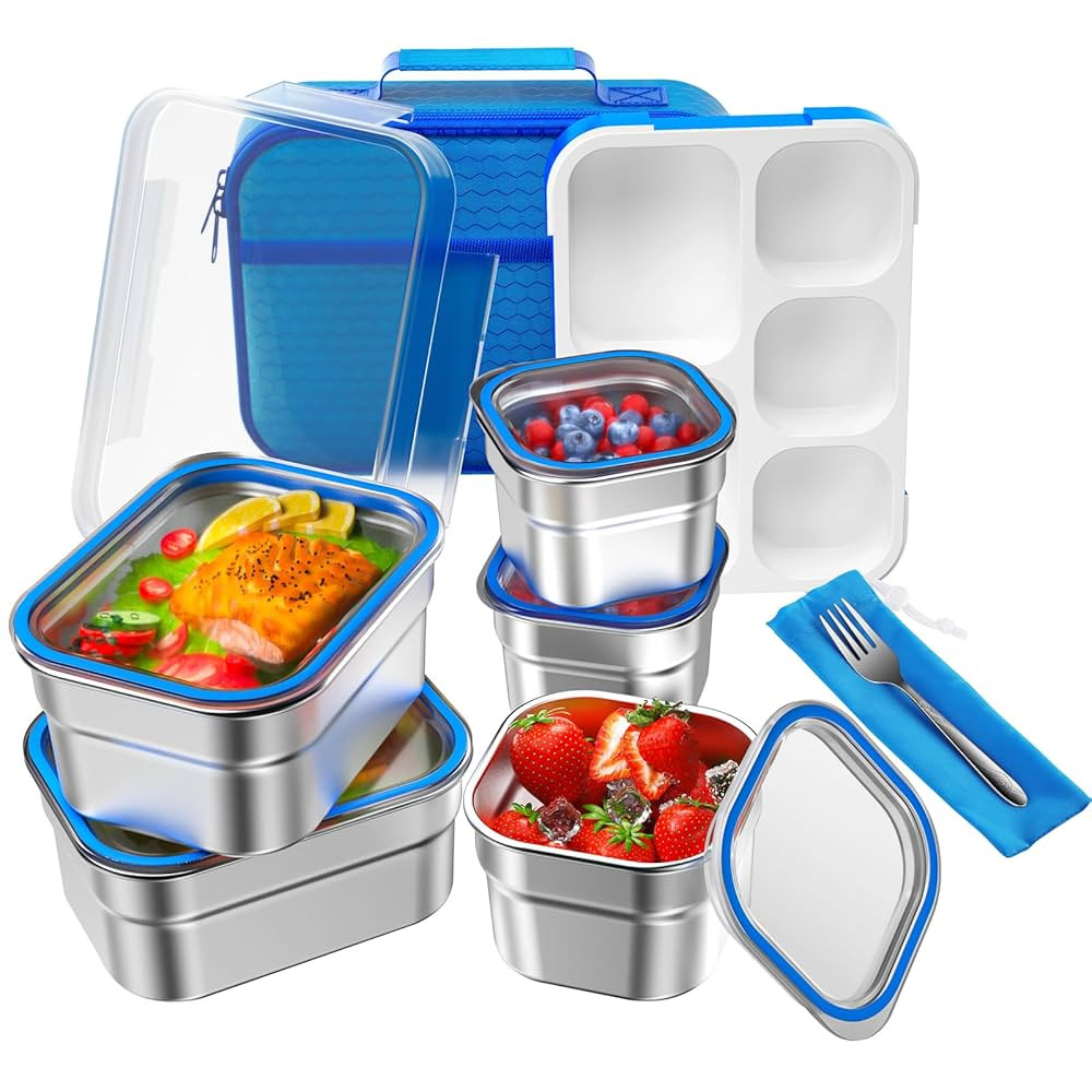 Lunch Box Stainless Steel Bento for Kids Adults Leakproof BPA-Free with Lunch Bag Metal Lunch Con... | Amazon (US)