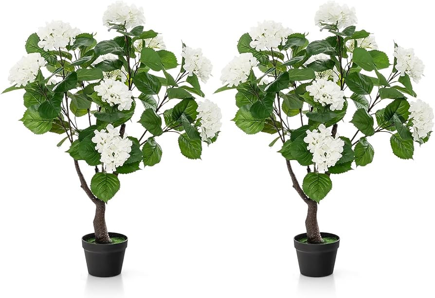 Goplus Artificial Hydrangea Tree, 2 Pack Fake Floral Plant w/11 White Flowers & Realistic Trunk i... | Amazon (US)