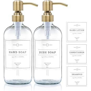 Vine Creations Clear Glass Soap Dispenser 2 Pack, Thick 16oz Bottles Rustproof Stainless Steel Pu... | Amazon (US)