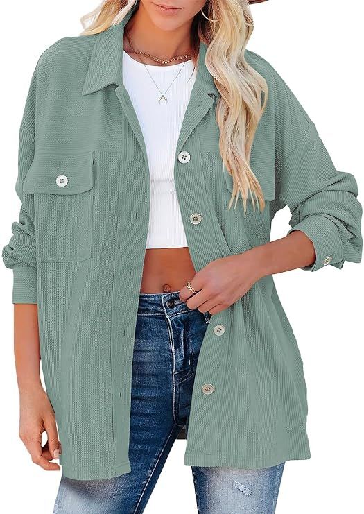 LOGENE Womens Corduroy Shirts Button Down V Neck Long Sleeve Blouse Casual Jacket | Amazon (US)