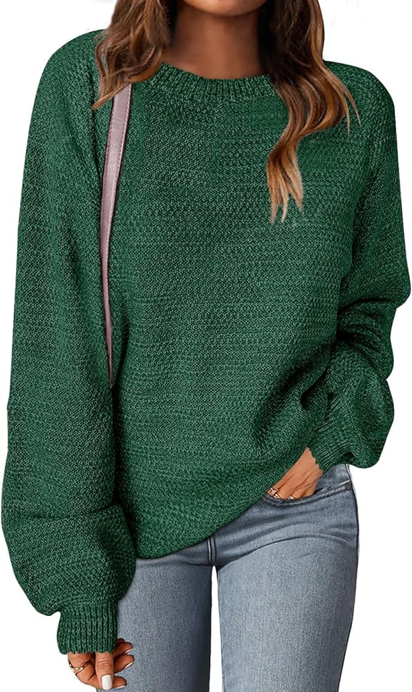 MEROKEETY Women's 2024 Fall Winter Oversized Pullover Sweater Trendy Crew Neck Long Sleeve Heathe... | Amazon (US)