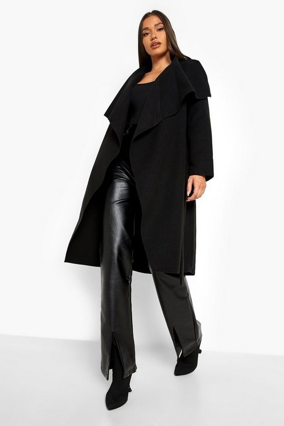 Wool Look Waterfall Belted Coat | Boohoo.com (US & CA)