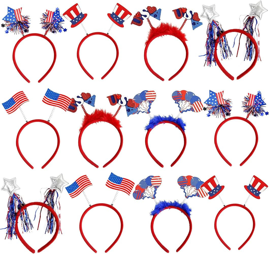 4th of July Headband 12pcs 250th Anniversary Patriotic Headbands Uncle Sam Hat USA Flag Headbands... | Amazon (US)