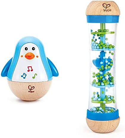 Hape Beaded Raindrops | Mini Wooden Musical Shake & Rattle Rainmaker Toy & Penguin Musical Wobble... | Amazon (US)