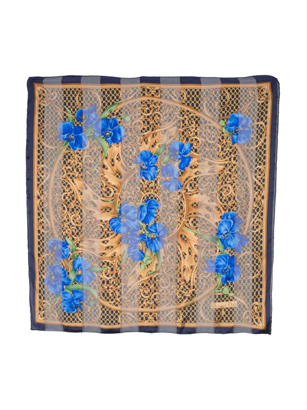 Christian Dior Pre-Owned 1990s floral chain-print silk scarf - Blue | Farfetch Global