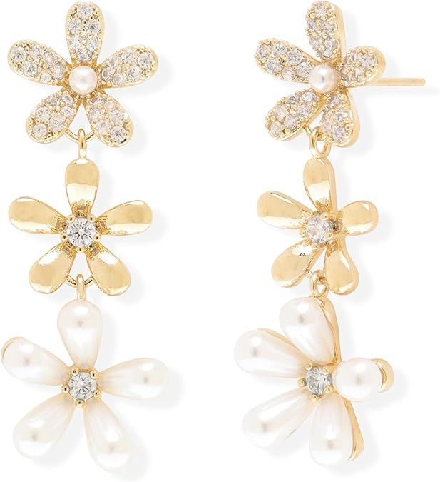 Jean Beau Gold Flower Dangle Drop Earrings for Women Dainty 14k Gold Plated Hypoallergenic Spring... | Amazon (US)