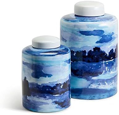 Two's Company Landscapes Set of 2 Blue and White Covered Tea Jars - Porcelain | Amazon (US)