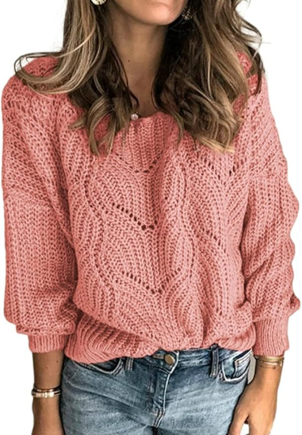 Sweaters for Women Crew Neck Pullover Loose Long Sleeve Lightweight Knit Top | Amazon (US)