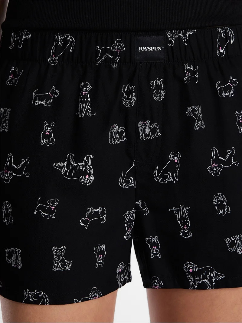 Joyspun Women's Woven Pajama Boxer Shorts, 3'' Inseam, Sizes XS-2X - Walmart.com | Walmart (US)