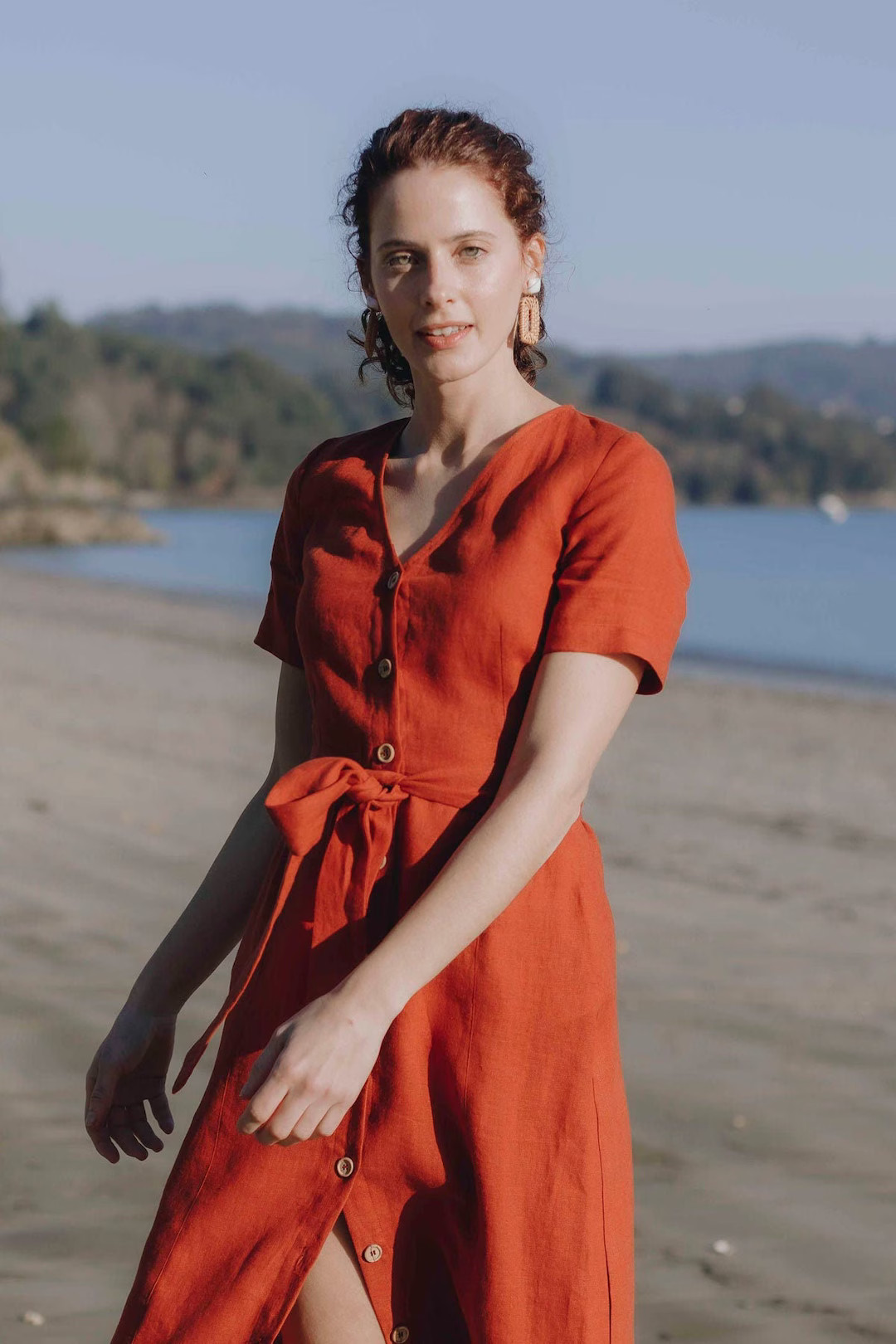 Red Linen Dress, Linen Dress With Buttons, Red Linen Dress PORTO - Etsy | Etsy (US)