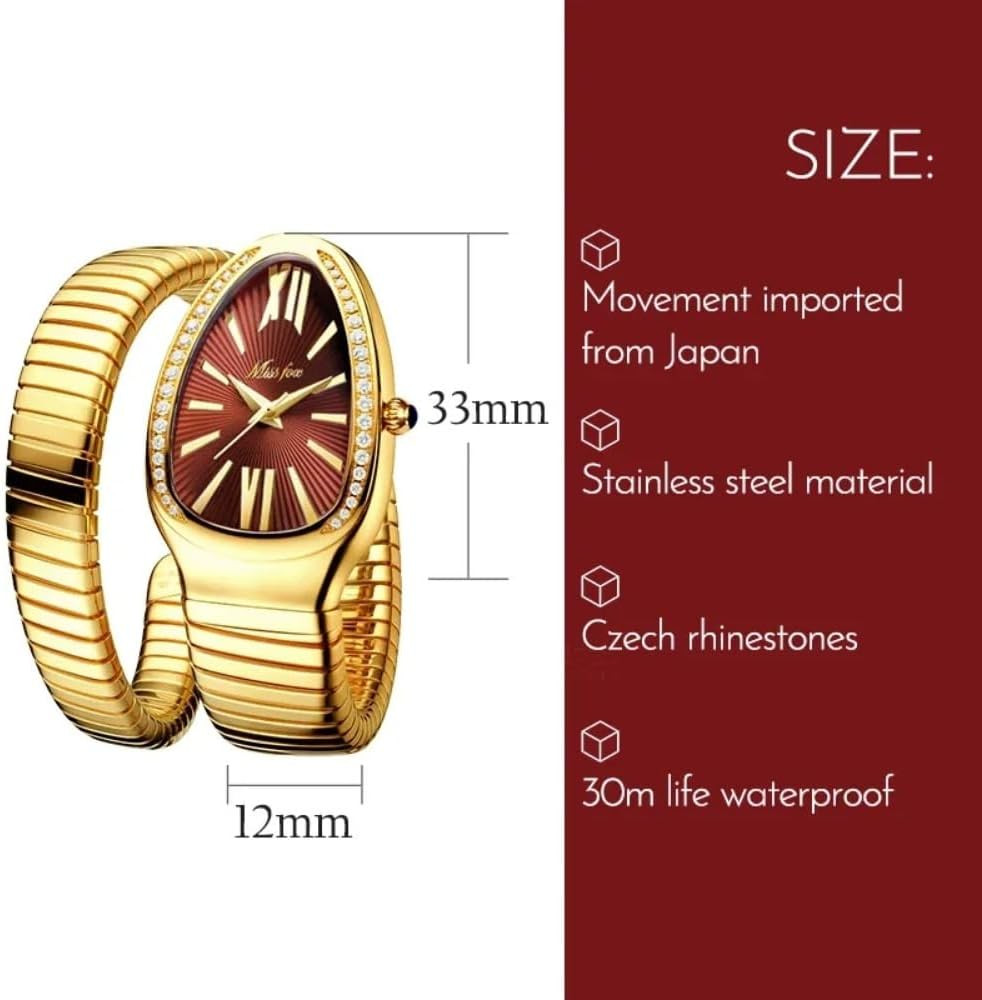 Dress Snake Shape Bracelet Women Watch Top Elegant Waterproof Quartz Jewelry Watches | Amazon (US)