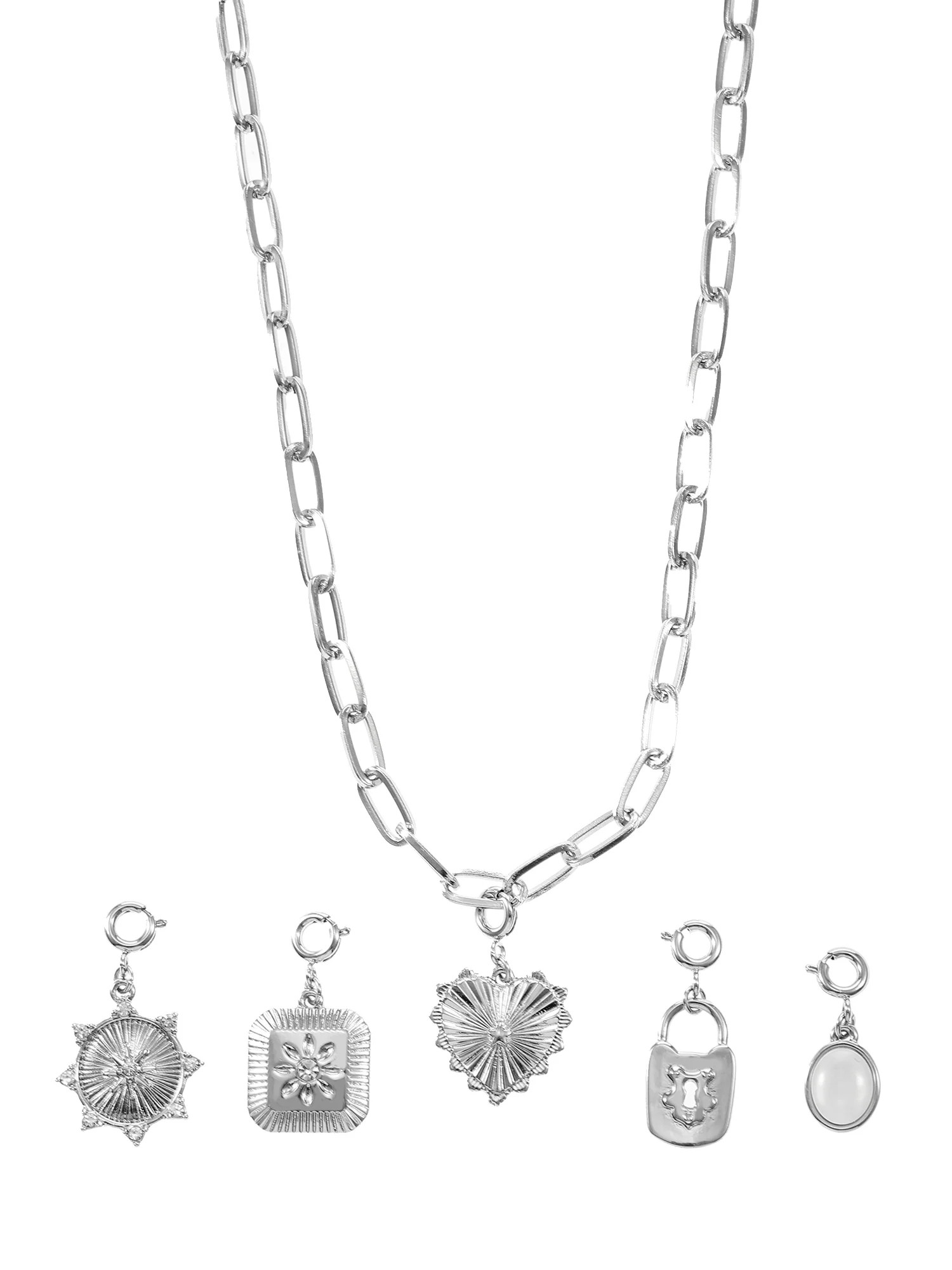 No Boundaries Holiday Gifting Silvertone Necklace & Charm Set | Walmart (US)