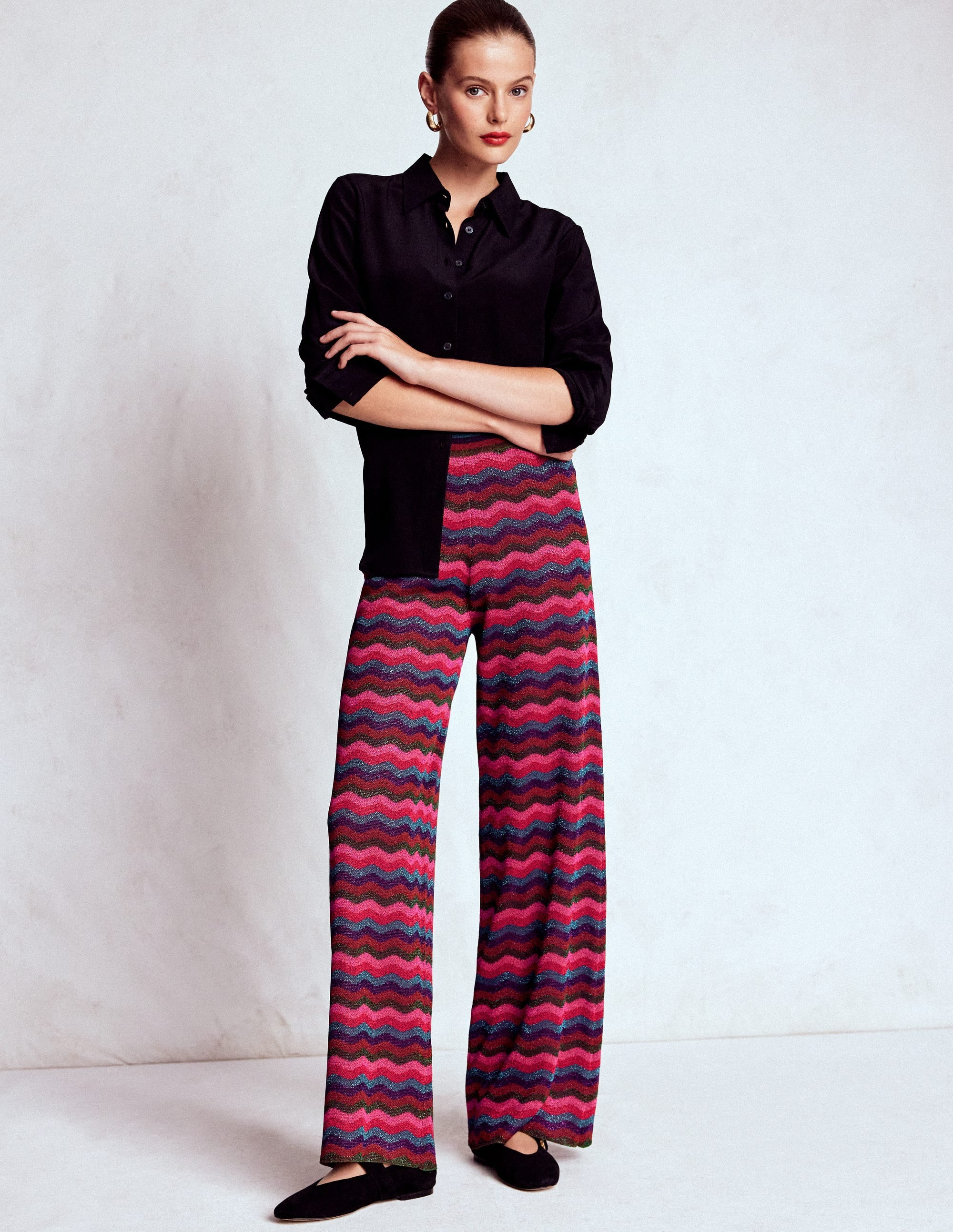 Jacquard Knitted Trousers-Jewel Toned Metallic Wave | Boden (US)