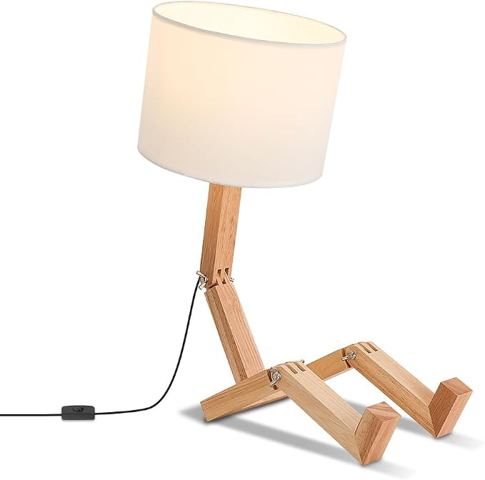 Robot Bedside Lamp, Fabric Lampshade Match Foldable Solid Wood Body, Creative E27 Screw Table Lam... | Amazon (US)