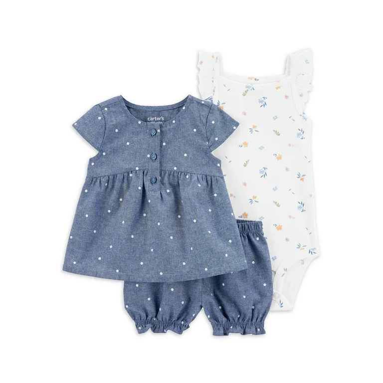 Carter's Child of Mine Baby Girl Shorts Outfit Set, 3-Piece, Sizes 0/3-24 Months | Walmart (US)