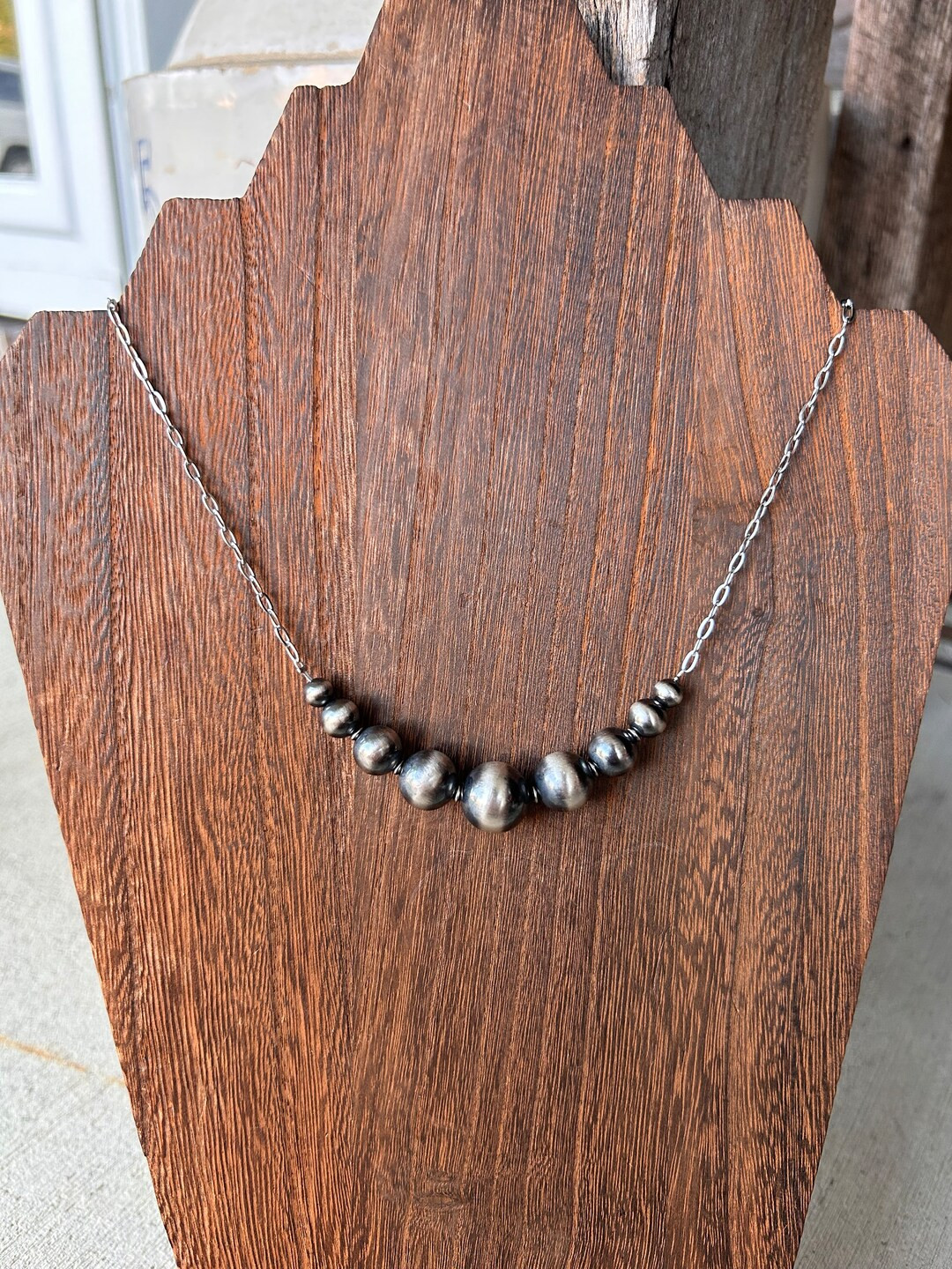 Graduated Sterling Silver Navajo Style Pearl Bar Necklace, With Silver Chain - Etsy | Etsy (US)