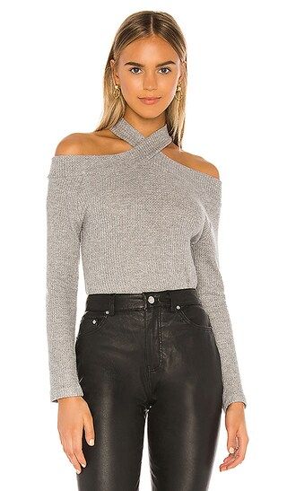1. STATE Cross Neck Cold Shoulder Crewneck in Silver Heather from Revolve.com | Revolve Clothing (Global)