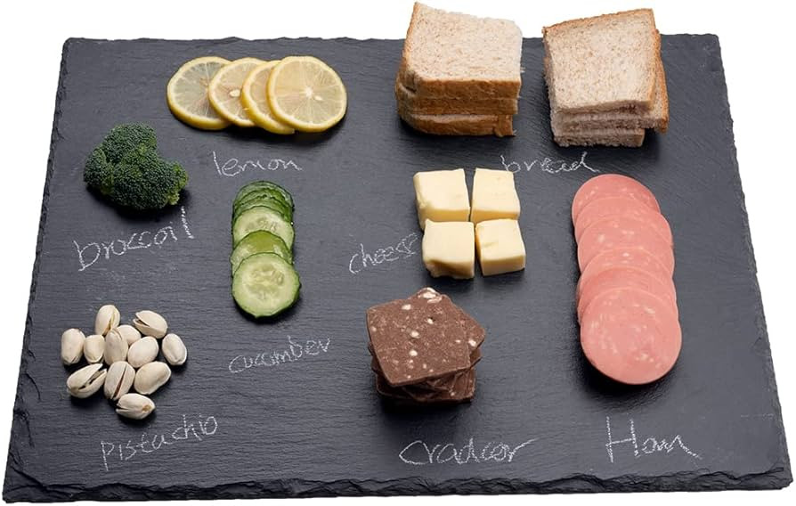 16x12in Large Slate Cheese Board for Meat, Cheese, Appetizers - Slate Platter with 2 Chalks - Per... | Amazon (US)