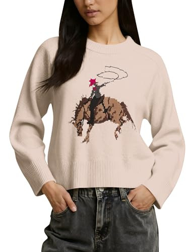 Graphic Sweater for Women Cute Horse Print Long Sleeve Crewneck Knit Pullover Jumper Casual Trend... | Amazon (US)
