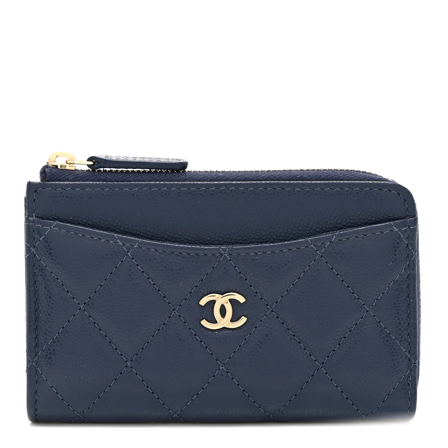 Caviar Quilted CC Zip Around Card Holder Navy | FASHIONPHILE (US)