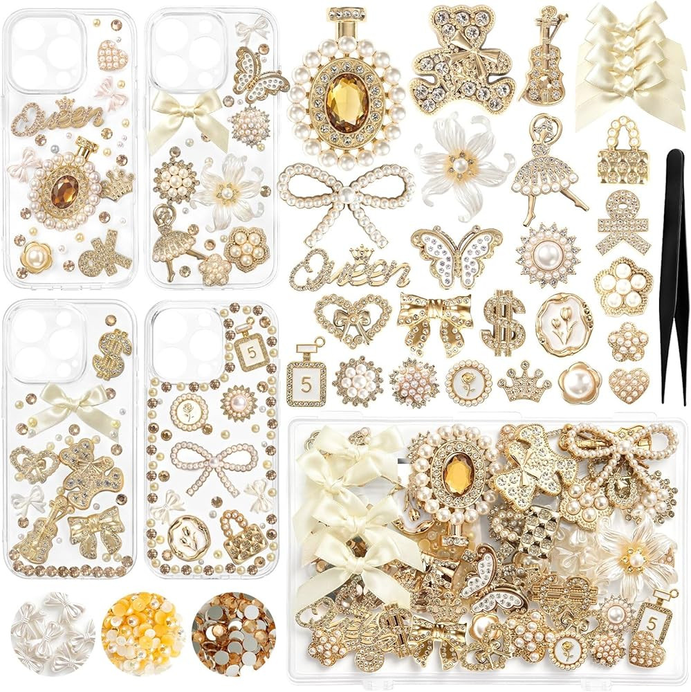 RQAYE Junk case charms,junk case Kit for Customizing Diy Cases,With Cute Bow,Flatback Pearls,Lett... | Amazon (US)